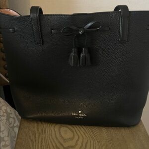 Kate Spade Black Textured Tote with Tassel Detail